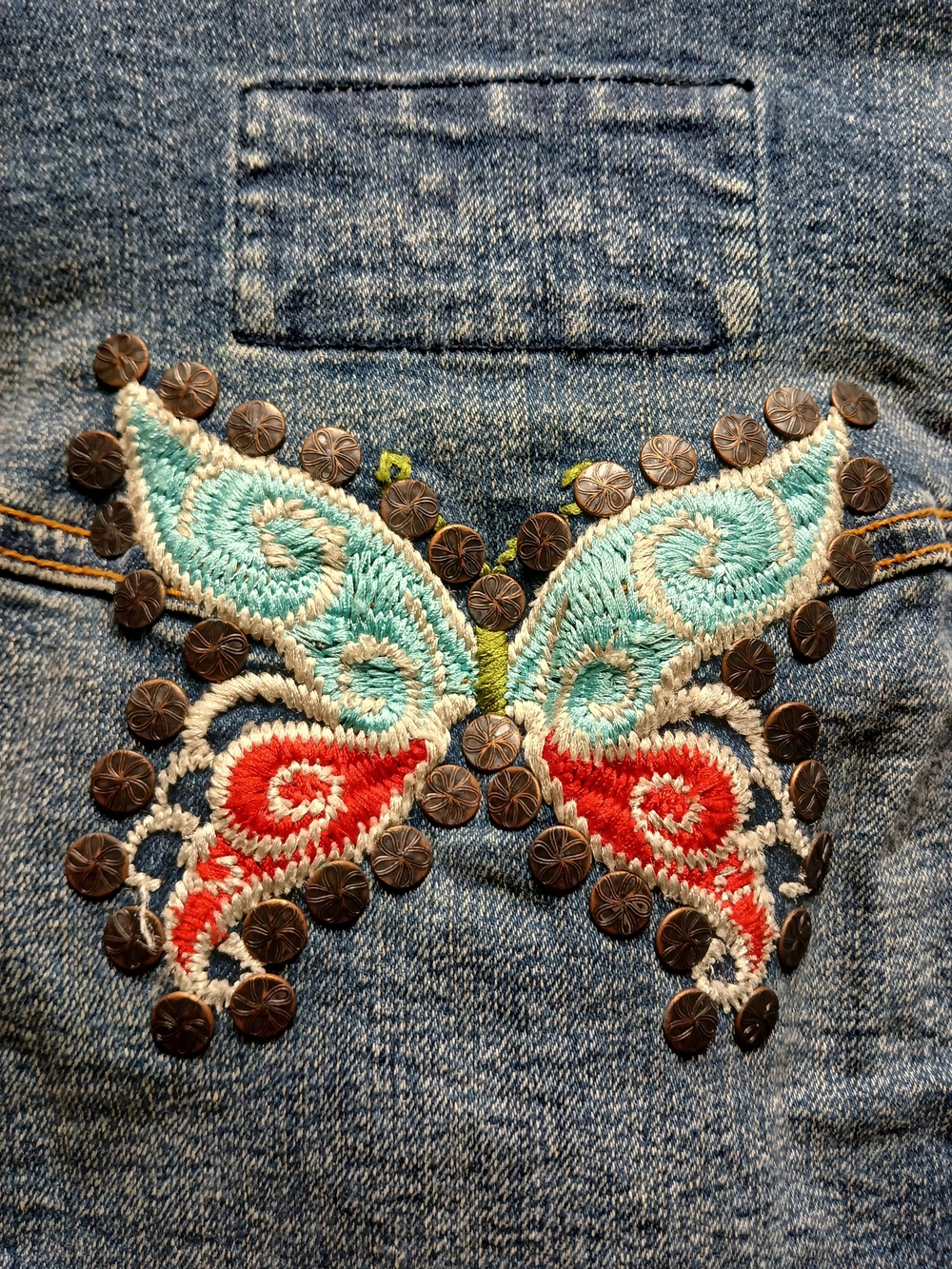 Younique Cropped Embroidered Butterfly Denim Jacket - Blue - Picture 3 of 8